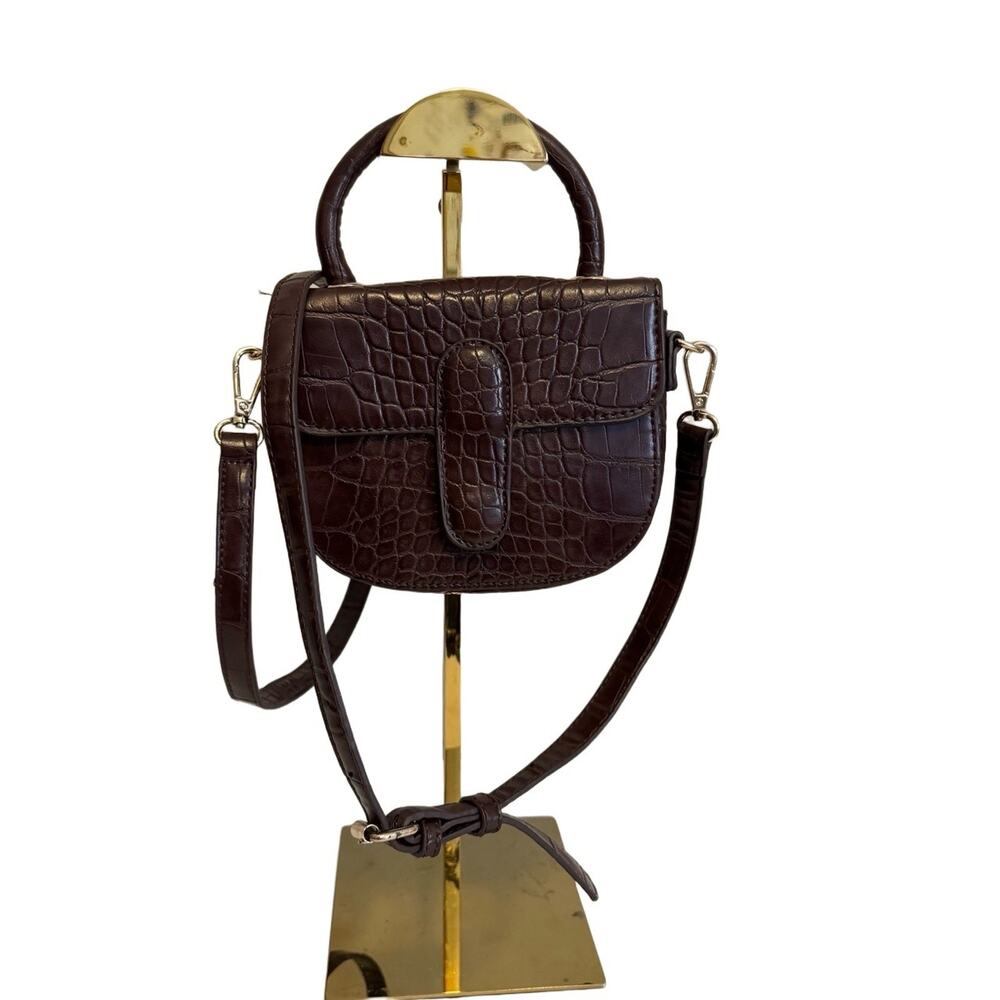 Aqua Handbag Crossbody Bag Brown Faux Leather Croc Embossed Elegant Going Out